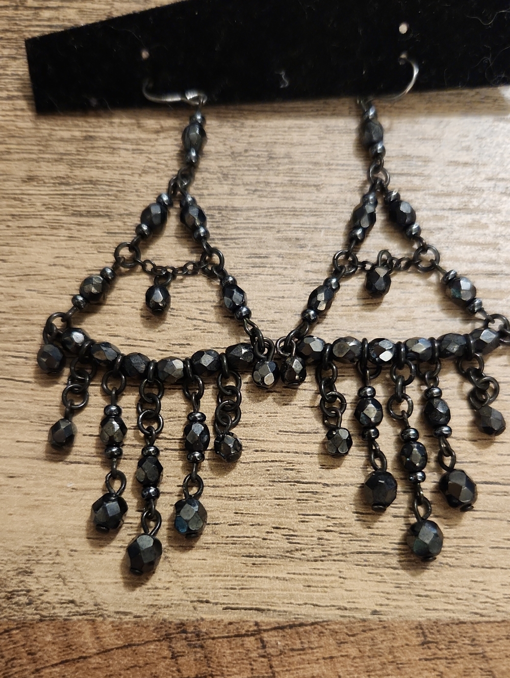 Black Faceted Bead Chandelier Earrings - NEW ON CARD